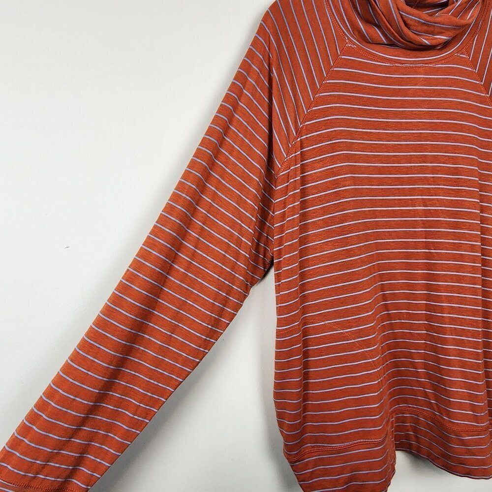 PrAna Sol Protect Turtleneck sz XL women relaxed fit pockets gingerbread stripes - Picture 3 of 12